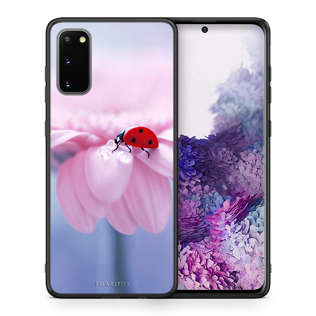 Θήκη Samsung S20 Ladybug Flower από τη Smartfits με σχέδιο στο πίσω μέρος και μαύρο περίβλημα | Samsung S20 Ladybug Flower case with colorful back and black bezels