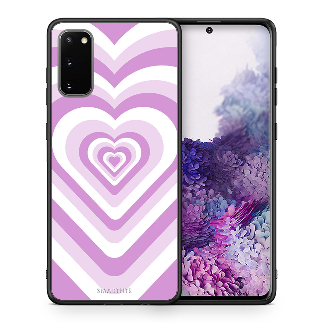 Θήκη Samsung S20 Lilac Hearts από τη Smartfits με σχέδιο στο πίσω μέρος και μαύρο περίβλημα | Samsung S20 Lilac Hearts case with colorful back and black bezels