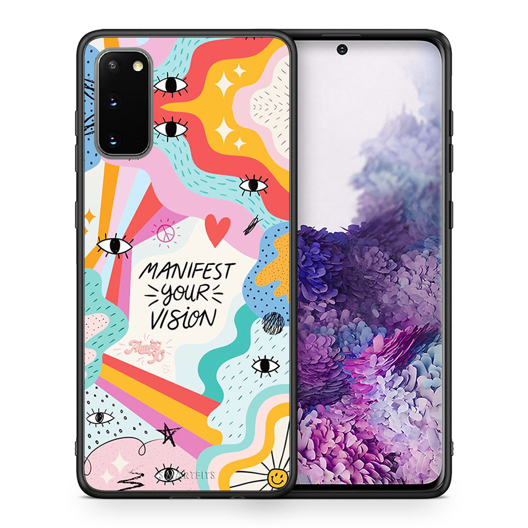 Θήκη Samsung S20 Manifest Your Vision από τη Smartfits με σχέδιο στο πίσω μέρος και μαύρο περίβλημα | Samsung S20 Manifest Your Vision case with colorful back and black bezels