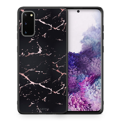 Θήκη Samsung S20 Black Rosegold Marble από τη Smartfits με σχέδιο στο πίσω μέρος και μαύρο περίβλημα | Samsung S20 Black Rosegold Marble case with colorful back and black bezels