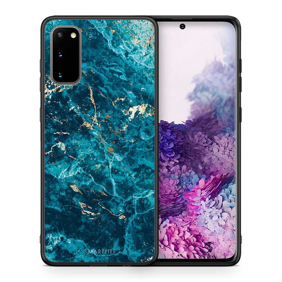 Θήκη Samsung S20 Marble Blue από τη Smartfits με σχέδιο στο πίσω μέρος και μαύρο περίβλημα | Samsung S20 Marble Blue case with colorful back and black bezels