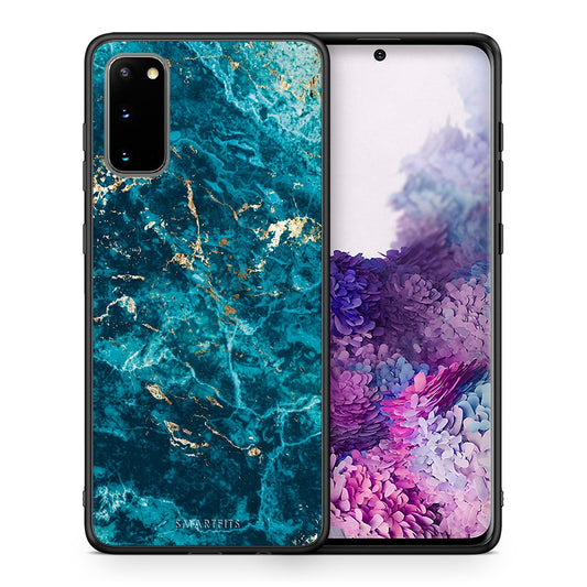 Θήκη Samsung S20 Marble Blue από τη Smartfits με σχέδιο στο πίσω μέρος και μαύρο περίβλημα | Samsung S20 Marble Blue case with colorful back and black bezels