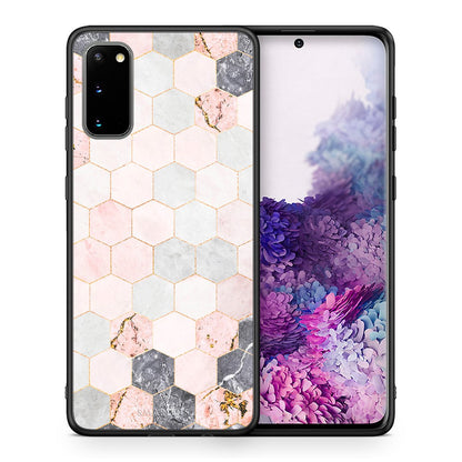 Θήκη Samsung S20 Hexagon Pink Marble από τη Smartfits με σχέδιο στο πίσω μέρος και μαύρο περίβλημα | Samsung S20 Hexagon Pink Marble case with colorful back and black bezels
