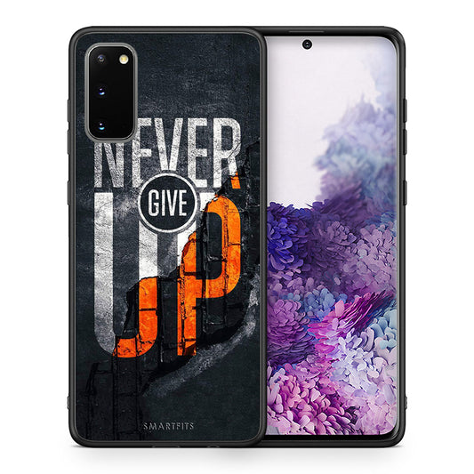 Θήκη Αγίου Βαλεντίνου Samsung S20 Never Give Up από τη Smartfits με σχέδιο στο πίσω μέρος και μαύρο περίβλημα | Samsung S20 Never Give Up case with colorful back and black bezels