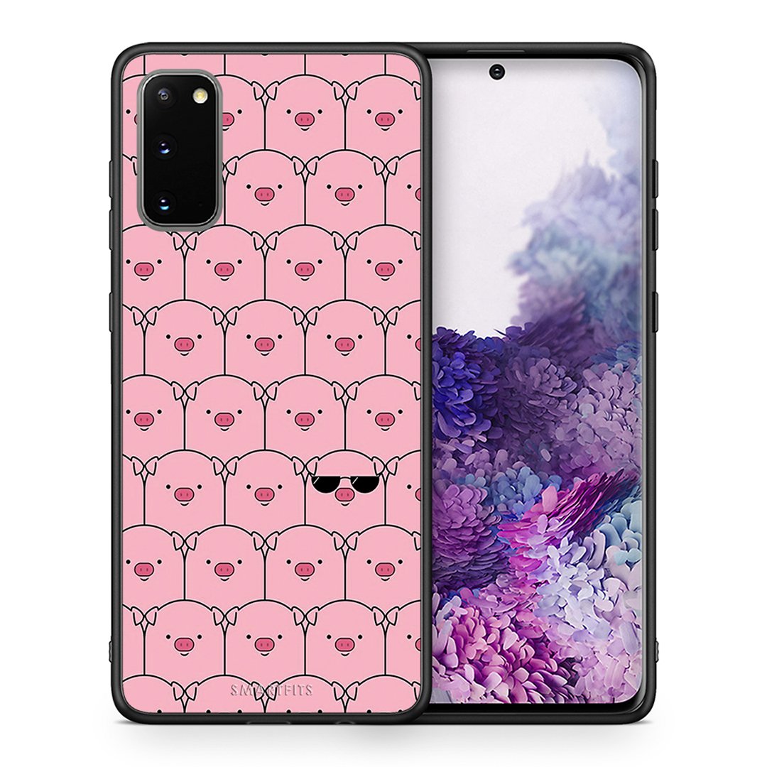 Θήκη Samsung S20 Pig Glasses από τη Smartfits με σχέδιο στο πίσω μέρος και μαύρο περίβλημα | Samsung S20 Pig Glasses case with colorful back and black bezels