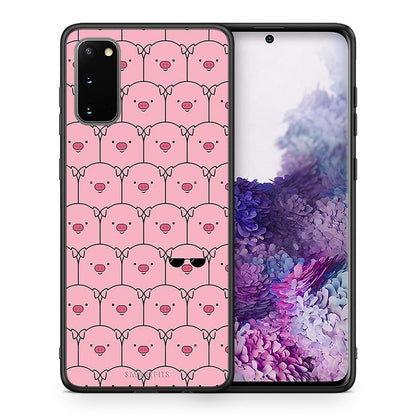 Θήκη Samsung S20 Pig Glasses από τη Smartfits με σχέδιο στο πίσω μέρος και μαύρο περίβλημα | Samsung S20 Pig Glasses case with colorful back and black bezels