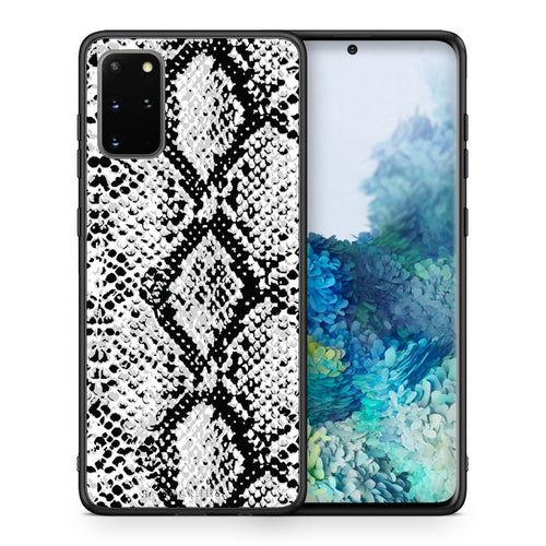 Θήκη Samsung S20 Plus White Snake Animal από τη Smartfits με σχέδιο στο πίσω μέρος και μαύρο περίβλημα | Samsung S20 Plus White Snake Animal case with colorful back and black bezels