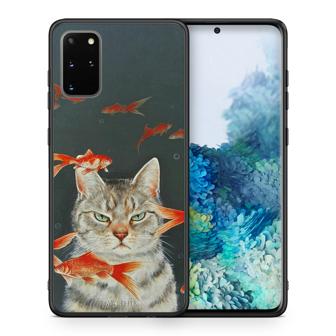 Θήκη Samsung S20 Plus Cat Goldfish από τη Smartfits με σχέδιο στο πίσω μέρος και μαύρο περίβλημα | Samsung S20 Plus Cat Goldfish case with colorful back and black bezels