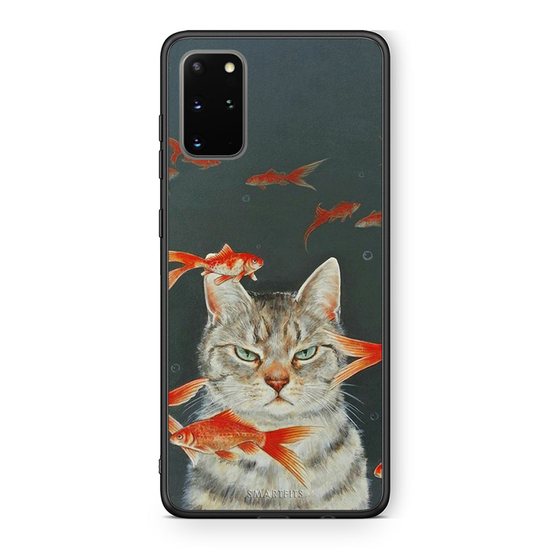 Samsung S20 Plus Cat Goldfish θήκη από τη Smartfits με σχέδιο στο πίσω μέρος και μαύρο περίβλημα | Smartphone case with colorful back and black bezels by Smartfits