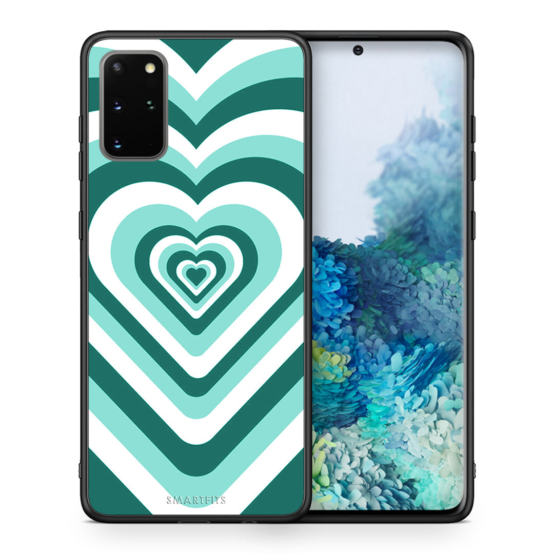 Θήκη Samsung S20 Plus Green Hearts από τη Smartfits με σχέδιο στο πίσω μέρος και μαύρο περίβλημα | Samsung S20 Plus Green Hearts case with colorful back and black bezels