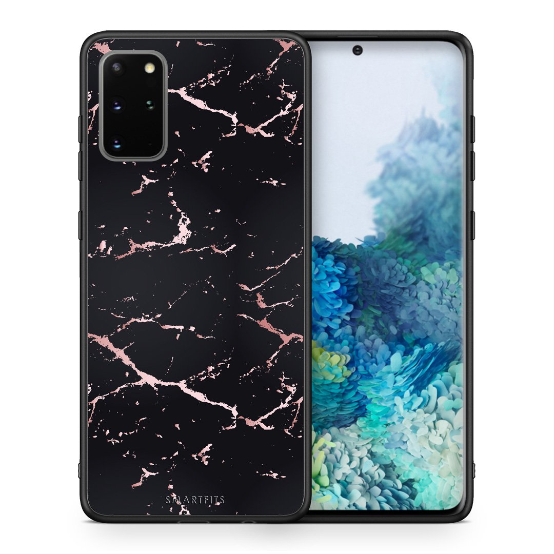 Θήκη Samsung S20 Plus Black Rosegold Marble από τη Smartfits με σχέδιο στο πίσω μέρος και μαύρο περίβλημα | Samsung S20 Plus Black Rosegold Marble case with colorful back and black bezels