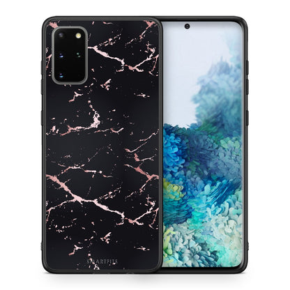 Θήκη Samsung S20 Plus Black Rosegold Marble από τη Smartfits με σχέδιο στο πίσω μέρος και μαύρο περίβλημα | Samsung S20 Plus Black Rosegold Marble case with colorful back and black bezels