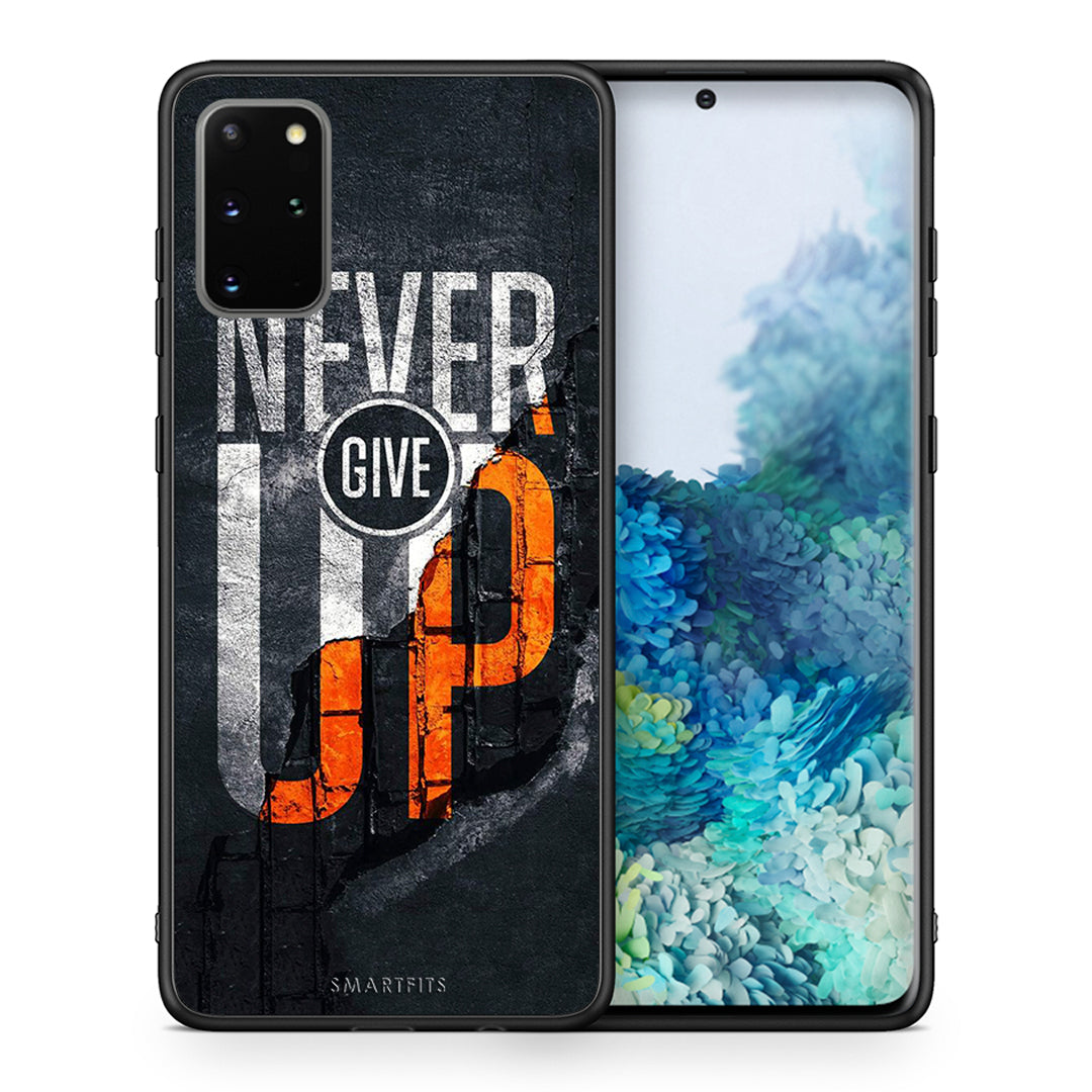 Θήκη Αγίου Βαλεντίνου Samsung S20 Plus Never Give Up από τη Smartfits με σχέδιο στο πίσω μέρος και μαύρο περίβλημα | Samsung S20 Plus Never Give Up case with colorful back and black bezels