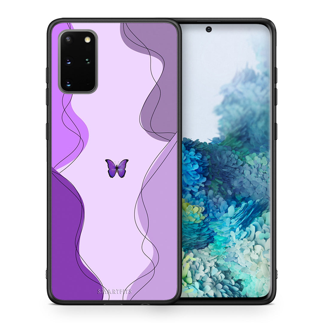 Θήκη Αγίου Βαλεντίνου Samsung S20 Plus Purple Mariposa από τη Smartfits με σχέδιο στο πίσω μέρος και μαύρο περίβλημα | Samsung S20 Plus Purple Mariposa case with colorful back and black bezels