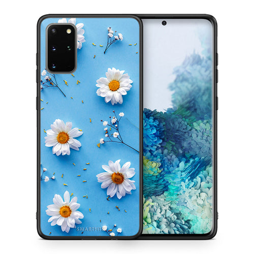 Θήκη Samsung S20 Plus Real Daisies από τη Smartfits με σχέδιο στο πίσω μέρος και μαύρο περίβλημα | Samsung S20 Plus Real Daisies case with colorful back and black bezels