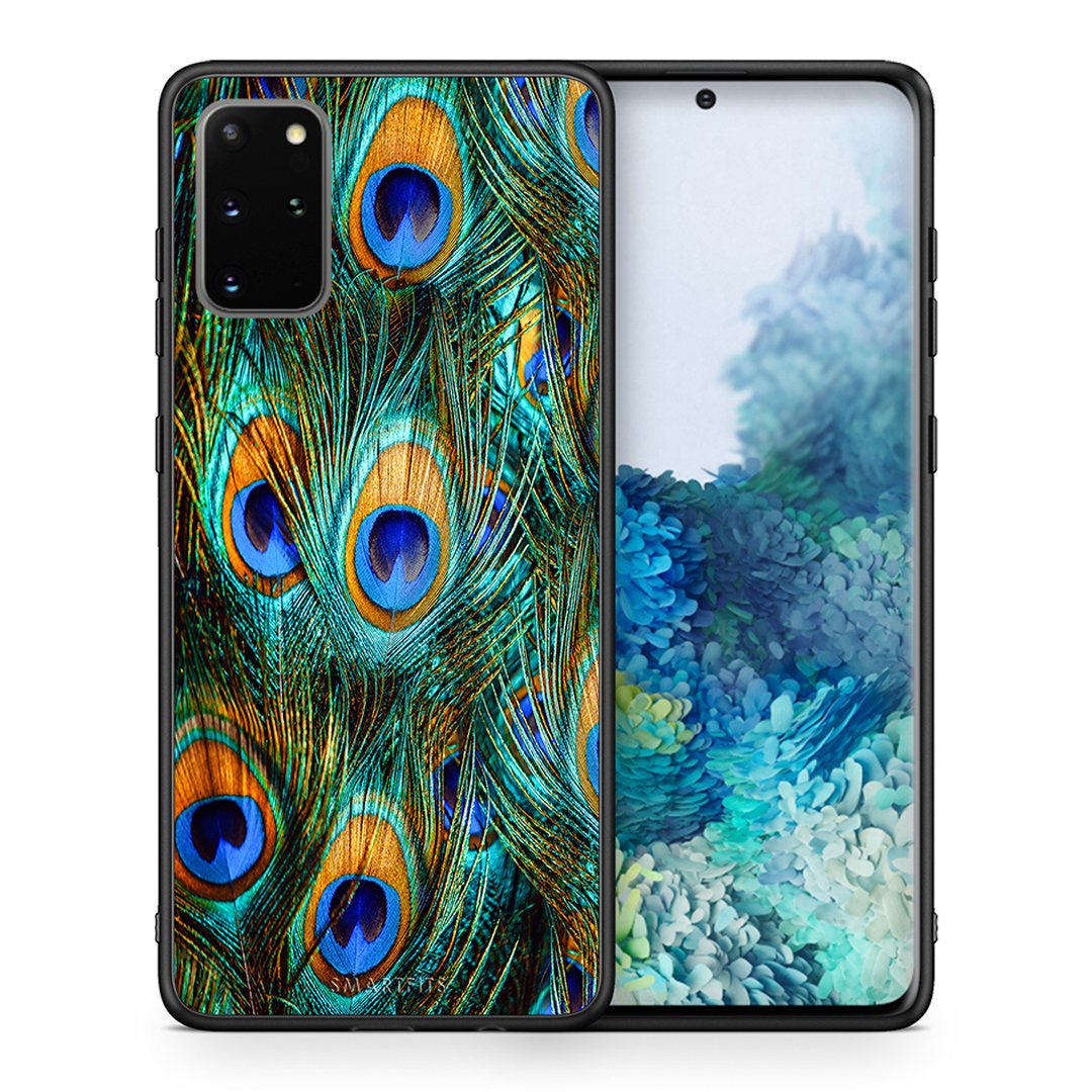 Θήκη Samsung S20 Plus Real Peacock Feathers από τη Smartfits με σχέδιο στο πίσω μέρος και μαύρο περίβλημα | Samsung S20 Plus Real Peacock Feathers case with colorful back and black bezels