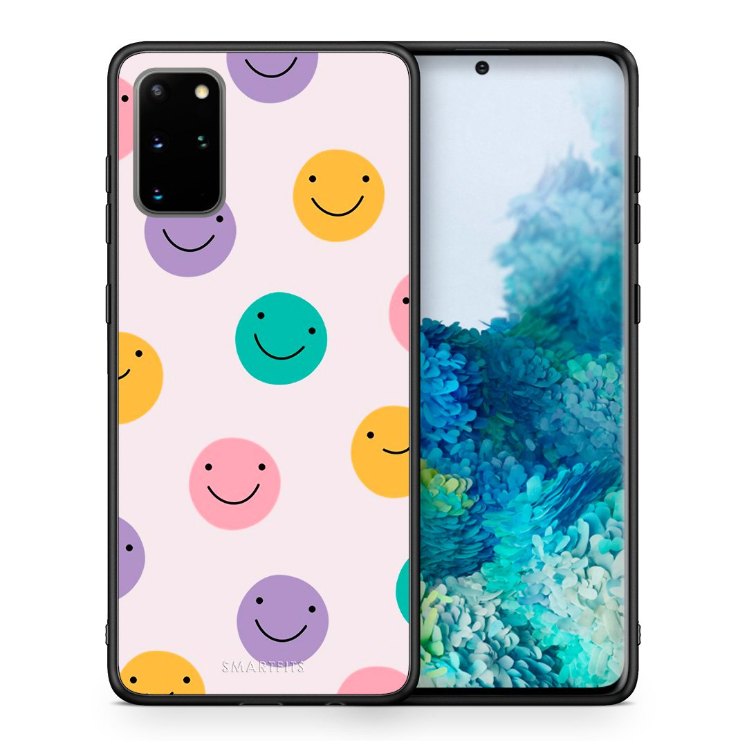 Θήκη Samsung S20 Plus Smiley Faces από τη Smartfits με σχέδιο στο πίσω μέρος και μαύρο περίβλημα | Samsung S20 Plus Smiley Faces case with colorful back and black bezels