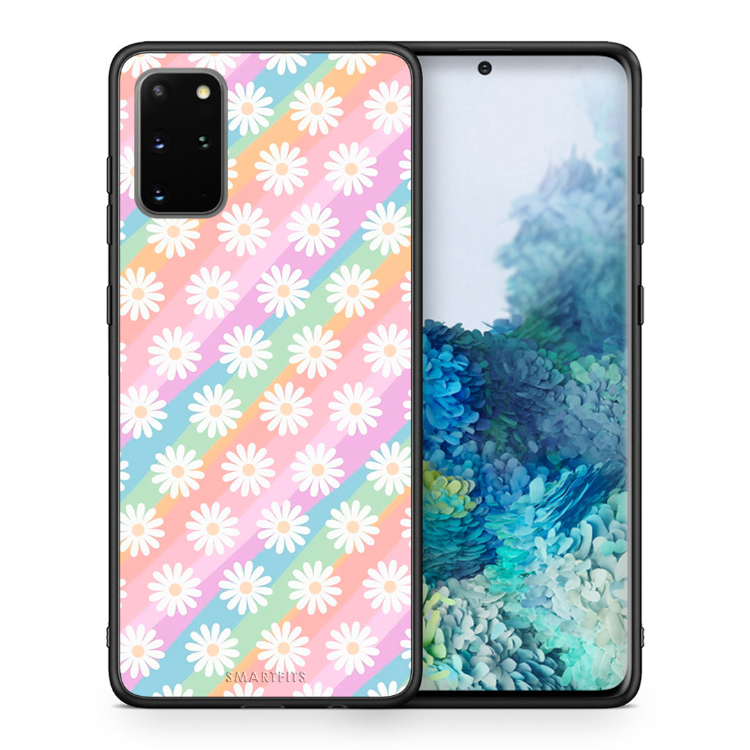 Θήκη Samsung S20 Plus White Daisies από τη Smartfits με σχέδιο στο πίσω μέρος και μαύρο περίβλημα | Samsung S20 Plus White Daisies case with colorful back and black bezels