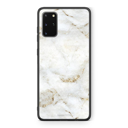 Samsung S20 Plus White Gold Marble θήκη από τη Smartfits με σχέδιο στο πίσω μέρος και μαύρο περίβλημα | Smartphone case with colorful back and black bezels by Smartfits