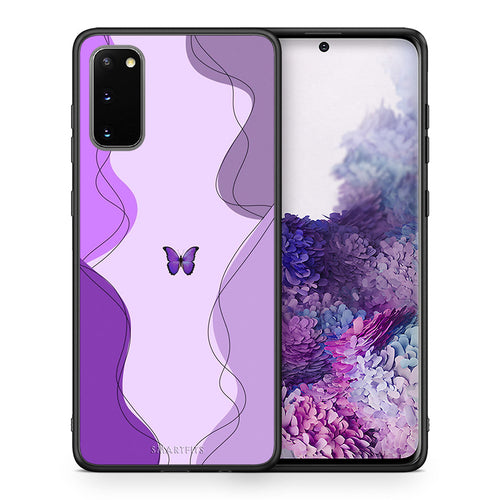 Θήκη Αγίου Βαλεντίνου Samsung S20 Purple Mariposa από τη Smartfits με σχέδιο στο πίσω μέρος και μαύρο περίβλημα | Samsung S20 Purple Mariposa case with colorful back and black bezels