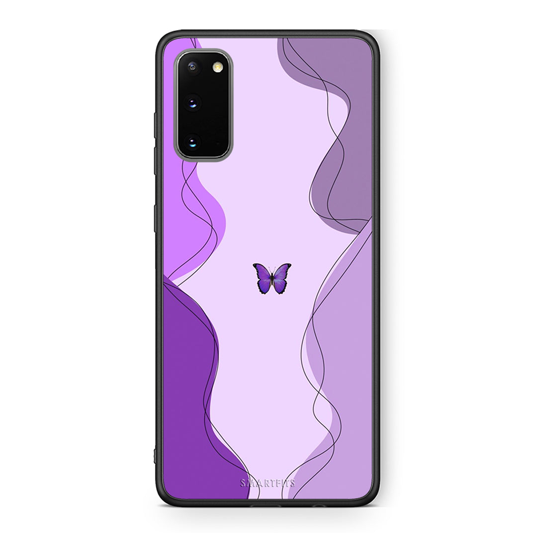 Samsung S20 Purple Mariposa Θήκη Αγίου Βαλεντίνου από τη Smartfits με σχέδιο στο πίσω μέρος και μαύρο περίβλημα | Smartphone case with colorful back and black bezels by Smartfits