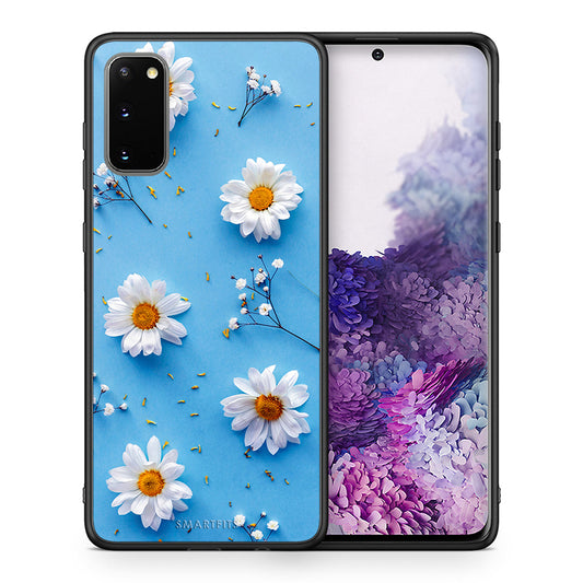 Θήκη Samsung S20 Real Daisies από τη Smartfits με σχέδιο στο πίσω μέρος και μαύρο περίβλημα | Samsung S20 Real Daisies case with colorful back and black bezels