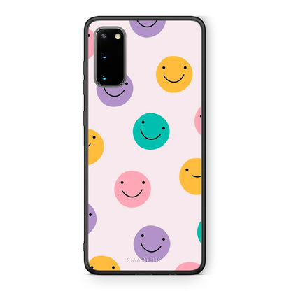 Samsung S20 Smiley Faces θήκη από τη Smartfits με σχέδιο στο πίσω μέρος και μαύρο περίβλημα | Smartphone case with colorful back and black bezels by Smartfits