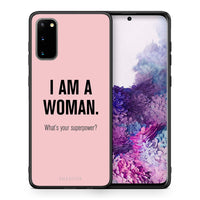 Thumbnail for Θήκη Samsung S20 Superpower Woman από τη Smartfits με σχέδιο στο πίσω μέρος και μαύρο περίβλημα | Samsung S20 Superpower Woman case with colorful back and black bezels