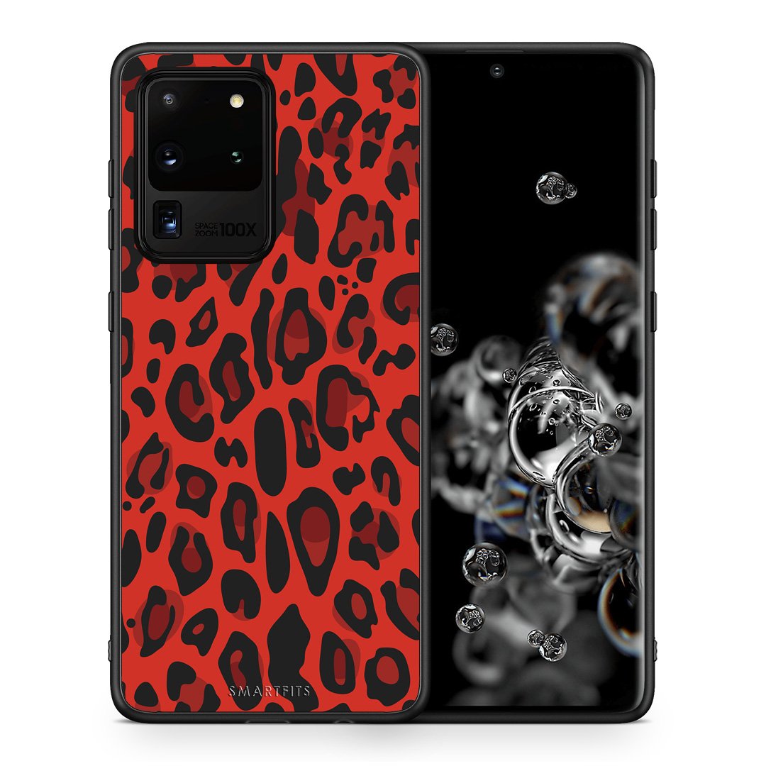 Θήκη Samsung S20 Ultra Red Leopard Animal από τη Smartfits με σχέδιο στο πίσω μέρος και μαύρο περίβλημα | Samsung S20 Ultra Red Leopard Animal case with colorful back and black bezels