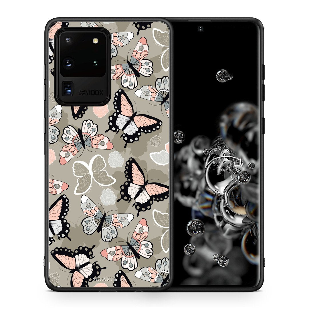 Θήκη Samsung S20 Ultra Butterflies Boho από τη Smartfits με σχέδιο στο πίσω μέρος και μαύρο περίβλημα | Samsung S20 Ultra Butterflies Boho case with colorful back and black bezels