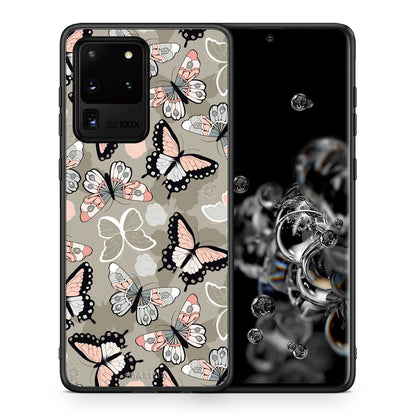 Θήκη Samsung S20 Ultra Butterflies Boho από τη Smartfits με σχέδιο στο πίσω μέρος και μαύρο περίβλημα | Samsung S20 Ultra Butterflies Boho case with colorful back and black bezels