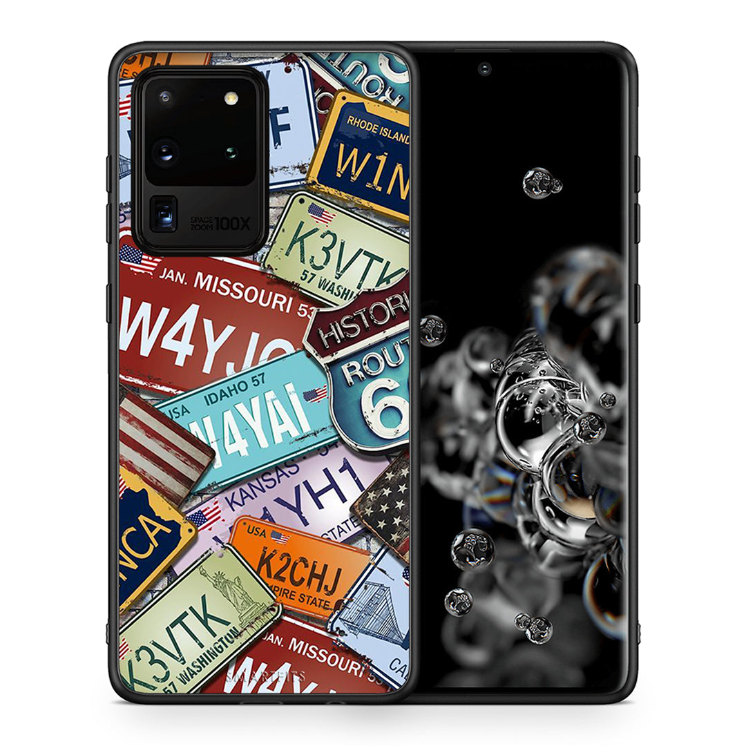 Θήκη Samsung S20 Ultra Car Plates από τη Smartfits με σχέδιο στο πίσω μέρος και μαύρο περίβλημα | Samsung S20 Ultra Car Plates case with colorful back and black bezels