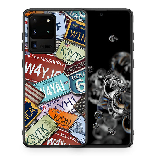 Θήκη Samsung S20 Ultra Car Plates από τη Smartfits με σχέδιο στο πίσω μέρος και μαύρο περίβλημα | Samsung S20 Ultra Car Plates case with colorful back and black bezels