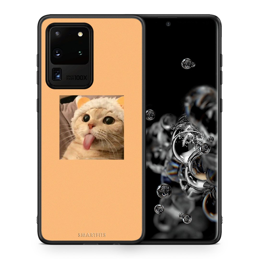 Θήκη Samsung S20 Ultra Cat Tongue από τη Smartfits με σχέδιο στο πίσω μέρος και μαύρο περίβλημα | Samsung S20 Ultra Cat Tongue case with colorful back and black bezels