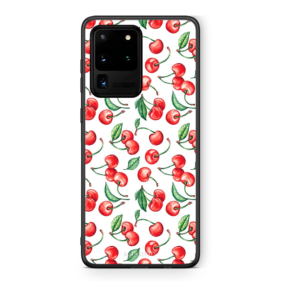 Samsung S20 Ultra Cherry Summer θήκη από τη Smartfits με σχέδιο στο πίσω μέρος και μαύρο περίβλημα | Smartphone case with colorful back and black bezels by Smartfits