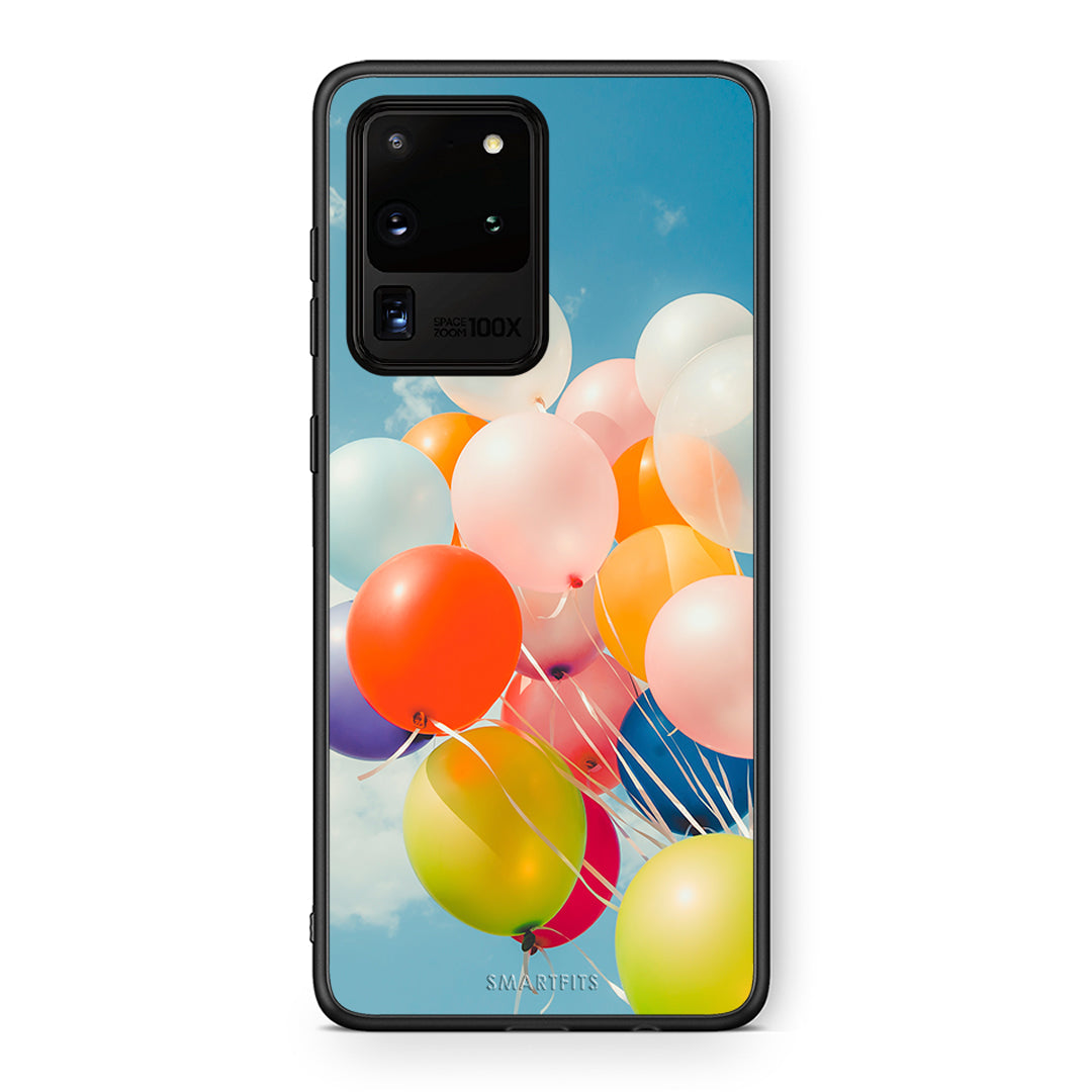Samsung S20 Ultra Colorful Balloons θήκη από τη Smartfits με σχέδιο στο πίσω μέρος και μαύρο περίβλημα | Smartphone case with colorful back and black bezels by Smartfits
