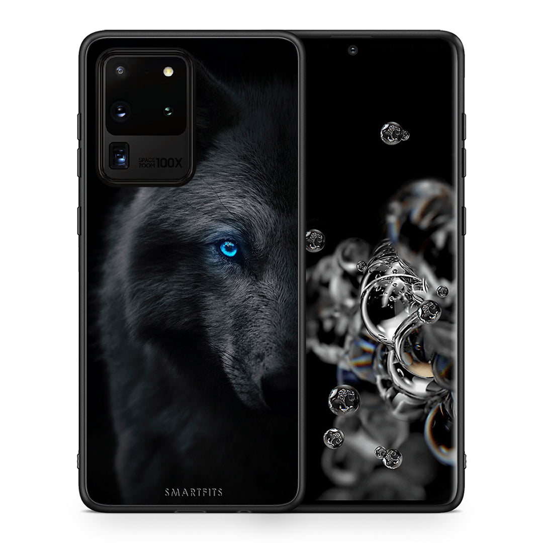 Θήκη Samsung S20 Ultra Dark Wolf από τη Smartfits με σχέδιο στο πίσω μέρος και μαύρο περίβλημα | Samsung S20 Ultra Dark Wolf case with colorful back and black bezels