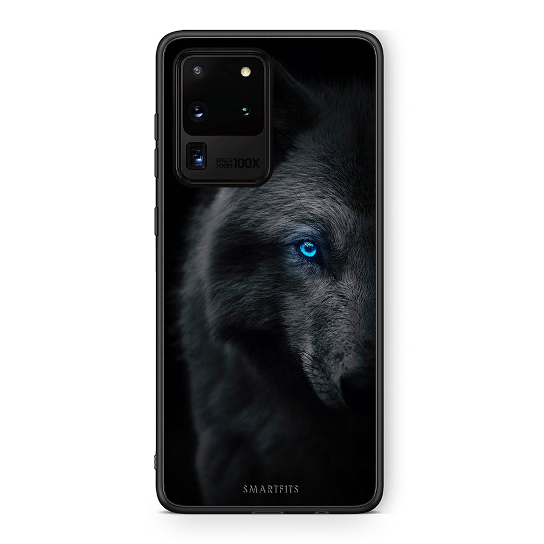 Samsung S20 Ultra Dark Wolf θήκη από τη Smartfits με σχέδιο στο πίσω μέρος και μαύρο περίβλημα | Smartphone case with colorful back and black bezels by Smartfits