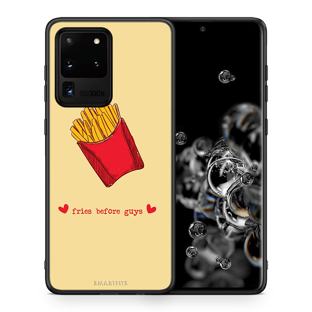 Θήκη Αγίου Βαλεντίνου Samsung S20 Ultra Fries Before Guys από τη Smartfits με σχέδιο στο πίσω μέρος και μαύρο περίβλημα | Samsung S20 Ultra Fries Before Guys case with colorful back and black bezels