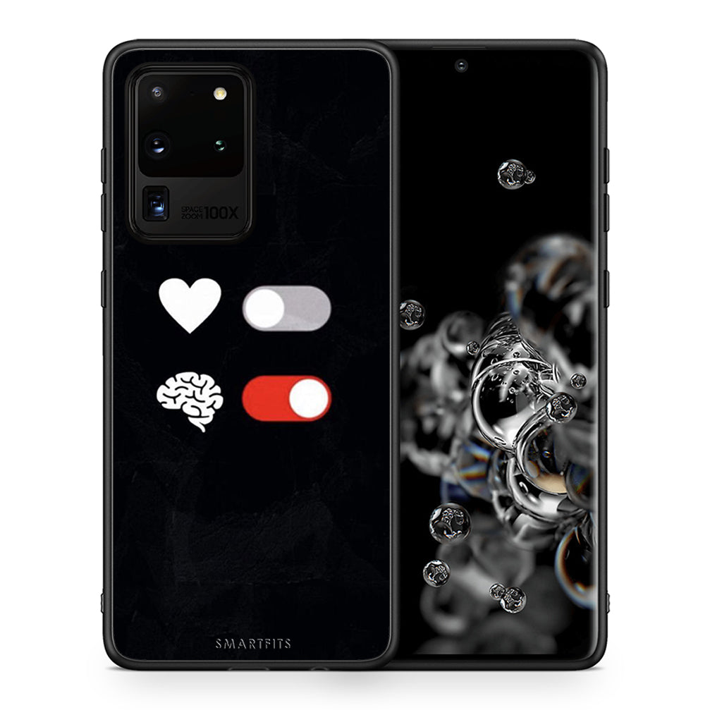 Θήκη Αγίου Βαλεντίνου Samsung S20 Ultra Heart Vs Brain από τη Smartfits με σχέδιο στο πίσω μέρος και μαύρο περίβλημα | Samsung S20 Ultra Heart Vs Brain case with colorful back and black bezels