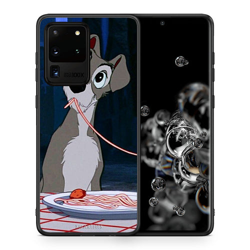 Θήκη Αγίου Βαλεντίνου Samsung S20 Ultra Lady And Tramp 1 από τη Smartfits με σχέδιο στο πίσω μέρος και μαύρο περίβλημα | Samsung S20 Ultra Lady And Tramp 1 case with colorful back and black bezels