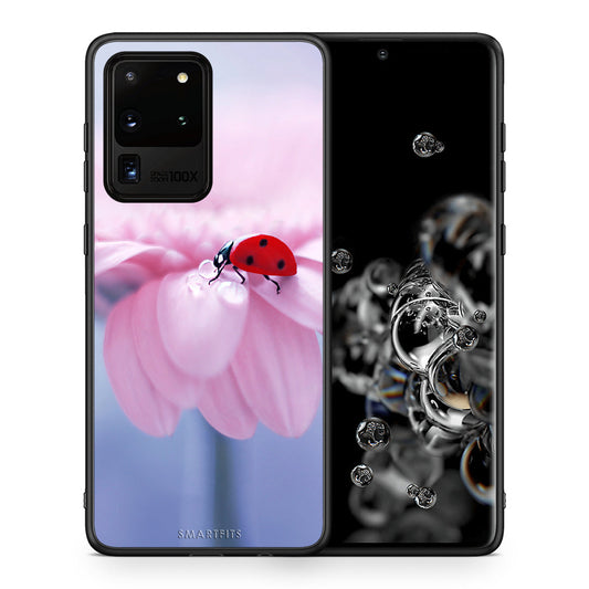 Θήκη Samsung S20 Ultra Ladybug Flower από τη Smartfits με σχέδιο στο πίσω μέρος και μαύρο περίβλημα | Samsung S20 Ultra Ladybug Flower case with colorful back and black bezels