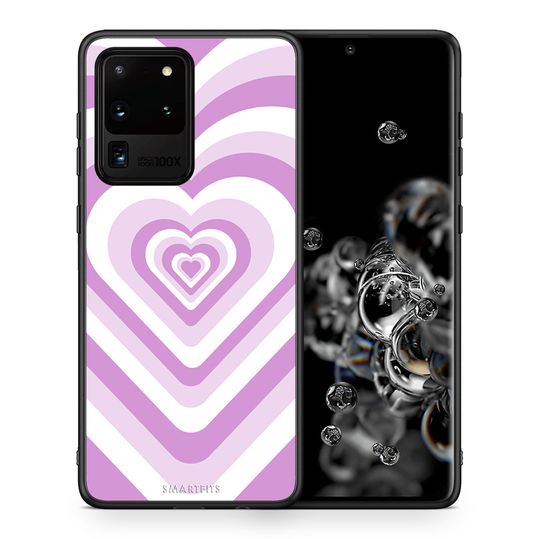 Θήκη Samsung S20 Ultra Lilac Hearts από τη Smartfits με σχέδιο στο πίσω μέρος και μαύρο περίβλημα | Samsung S20 Ultra Lilac Hearts case with colorful back and black bezels