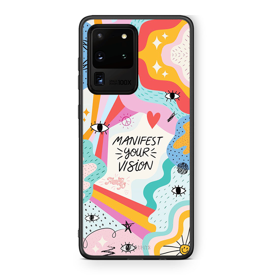 Samsung S20 Ultra Manifest Your Vision θήκη από τη Smartfits με σχέδιο στο πίσω μέρος και μαύρο περίβλημα | Smartphone case with colorful back and black bezels by Smartfits