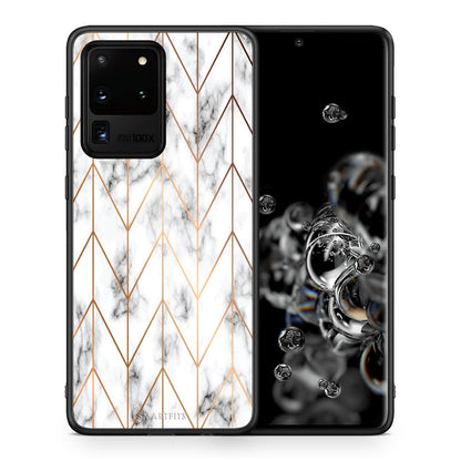 Θήκη Samsung S20 Ultra Gold Geometric Marble από τη Smartfits με σχέδιο στο πίσω μέρος και μαύρο περίβλημα | Samsung S20 Ultra Gold Geometric Marble case with colorful back and black bezels