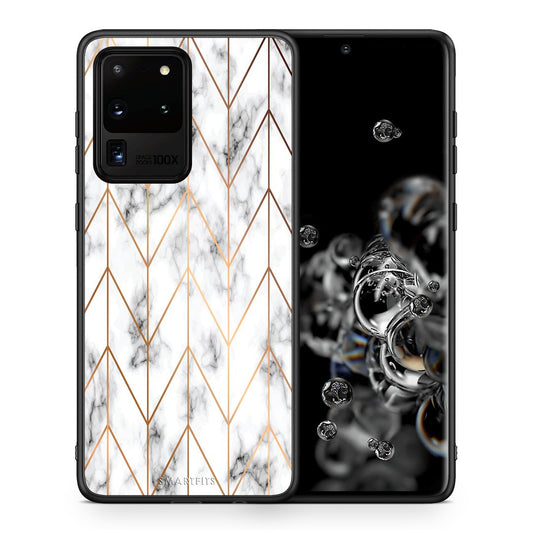Θήκη Samsung S20 Ultra Gold Geometric Marble από τη Smartfits με σχέδιο στο πίσω μέρος και μαύρο περίβλημα | Samsung S20 Ultra Gold Geometric Marble case with colorful back and black bezels