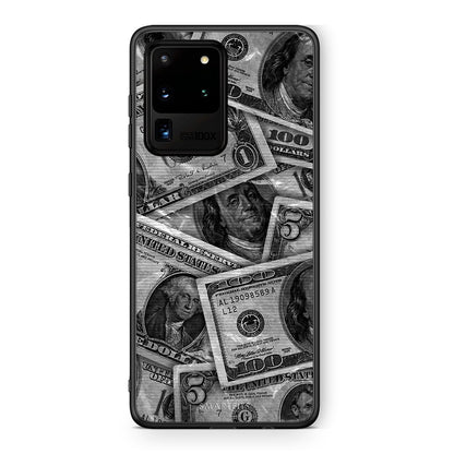 Samsung S20 Ultra Money Dollars θήκη από τη Smartfits με σχέδιο στο πίσω μέρος και μαύρο περίβλημα | Smartphone case with colorful back and black bezels by Smartfits