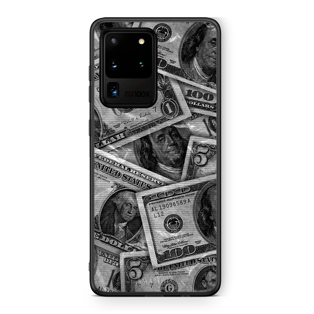 Samsung S20 Ultra Money Dollars θήκη από τη Smartfits με σχέδιο στο πίσω μέρος και μαύρο περίβλημα | Smartphone case with colorful back and black bezels by Smartfits