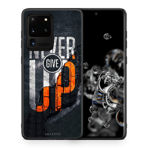 Θήκη Αγίου Βαλεντίνου Samsung S20 Ultra Never Give Up από τη Smartfits με σχέδιο στο πίσω μέρος και μαύρο περίβλημα | Samsung S20 Ultra Never Give Up case with colorful back and black bezels