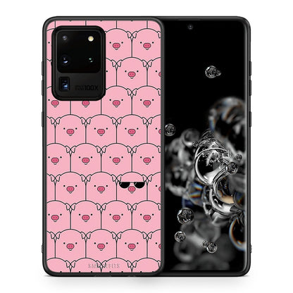 Θήκη Samsung S20 Ultra Pig Glasses από τη Smartfits με σχέδιο στο πίσω μέρος και μαύρο περίβλημα | Samsung S20 Ultra Pig Glasses case with colorful back and black bezels
